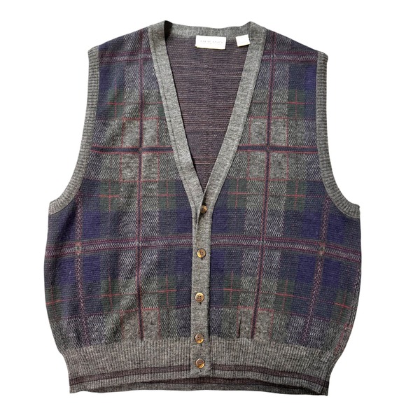Murano Other - Vintage Murano Plaid V-Neck Button Front Sweater Vest Size L Made in‎ Italy